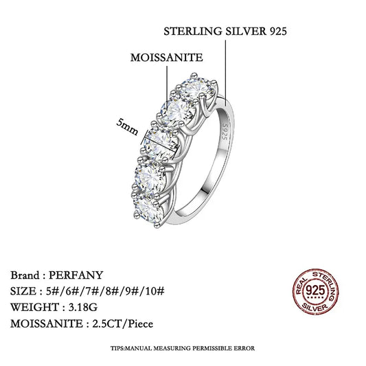 2.5/5CT Moissanite Ring For Women S925 Pure Silver Five Gemstone Ring Luxury Wedding High-end Jewelry