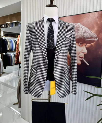 Office 3-pieces Men's Suit Patterned Handsome Jacket Pants Vest Groom Wear Four Seasons Stylish Single Breasted Set