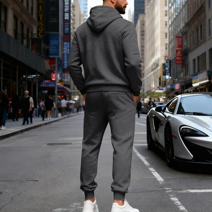 Autumn and winter men's velvet loose casual tooling outdoor sports fashion hooded sweater set