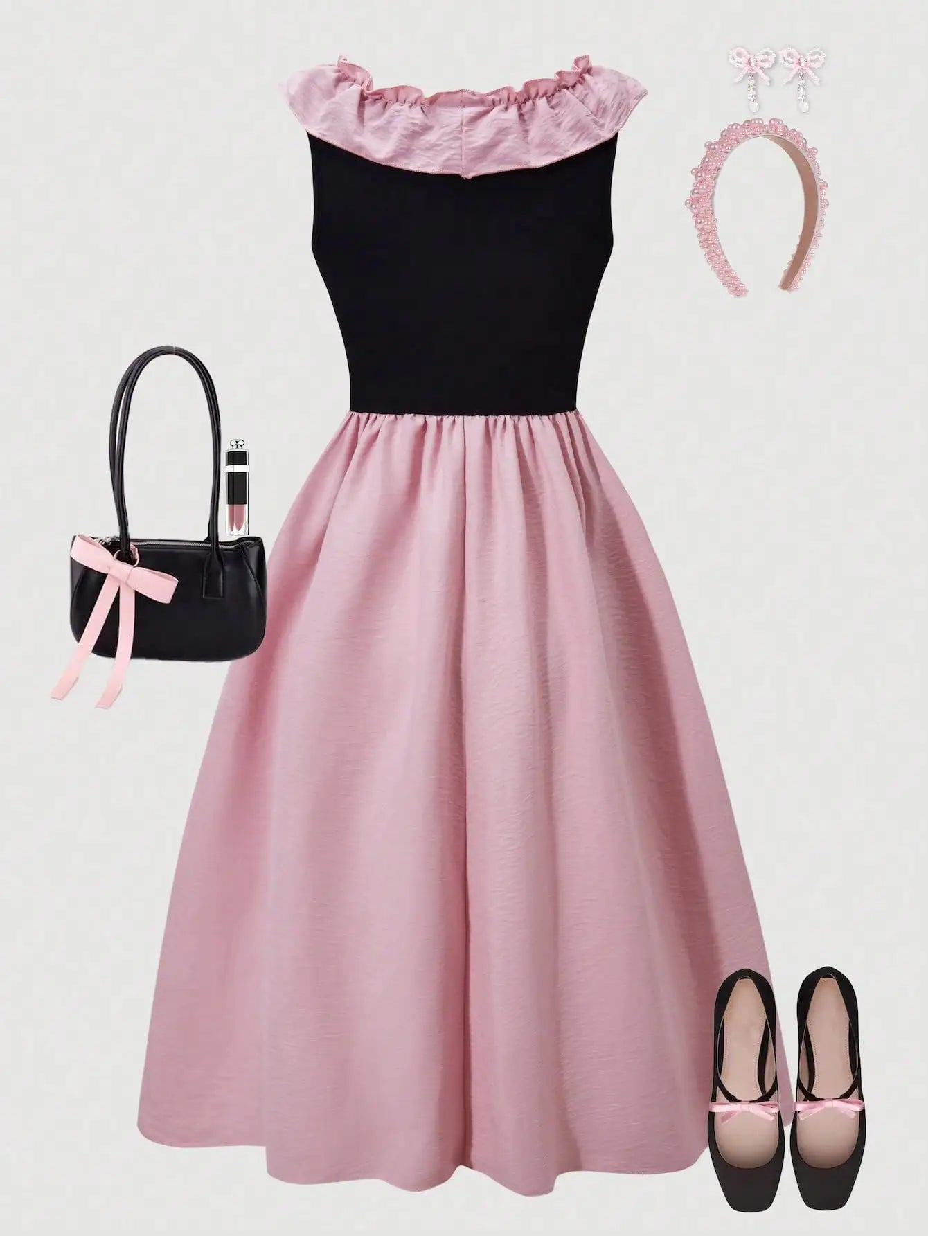 Girls' fashionable and elegant summer dress with outdoor casual square collar design paired with ruffled edge dress