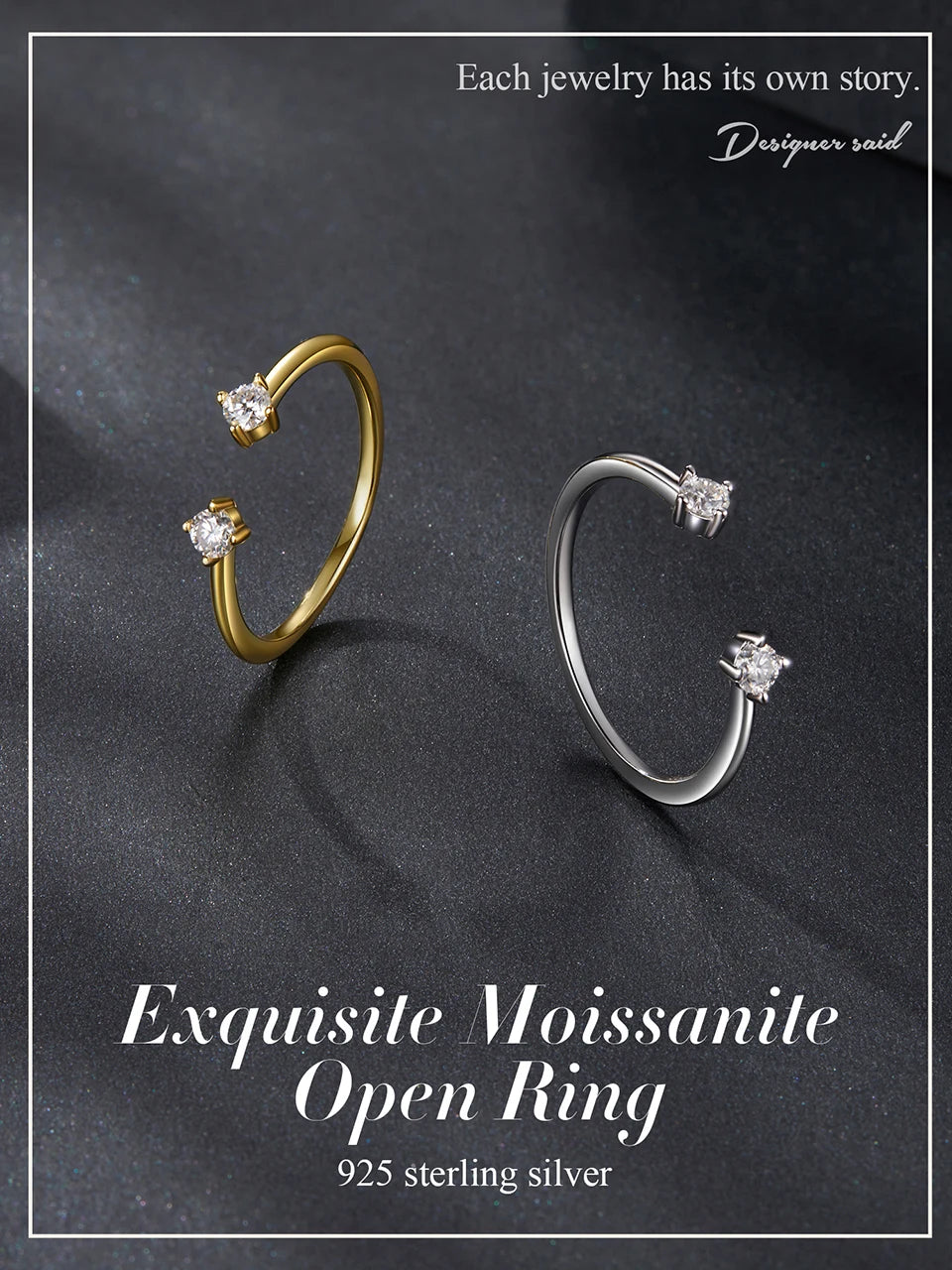 Moissanite White Gold Plated Adjustable Ring 925 Sterling Silver Exquisite Open Ring for Women Fine Jewelry Gift