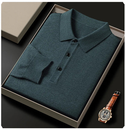 Fashion luxury knitted long sleeve polo shirt men's autumn new trend simple solid color soft skin friendly comfort lapel sweater