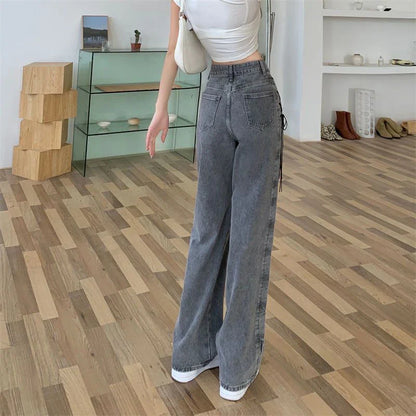 Women Vintage High Waist Straight Denim Pants