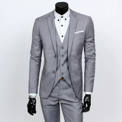 Groom Suit Men Three Piece Set British Style Slim Fit Wedding Suit Business Casual Summer