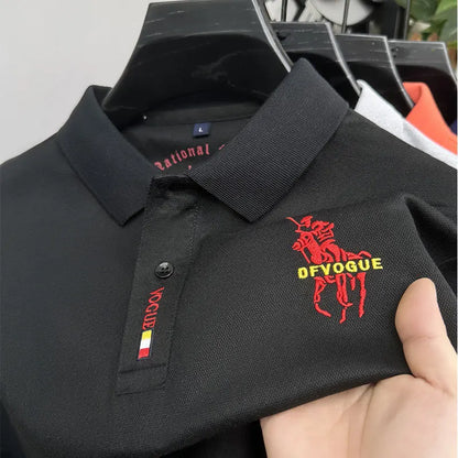 Popular Men's Spring and Autumn Horse Logo Trendy Brand Temperament Fashionable Outdoor Sports Top Long Sleeved Polo Shirt