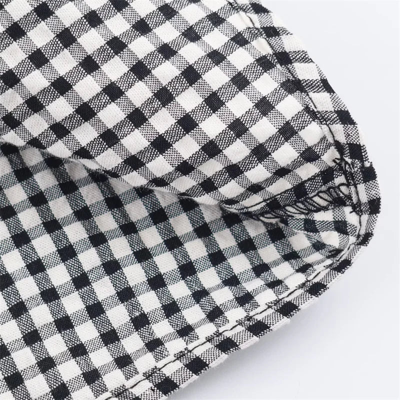 Elegant Fashion Chidori Plaid Ruffles Chiffon Shirt Spring 2025 Ruffled Neck Long Butterfly Sleeve Loose Tops Women's Clothing