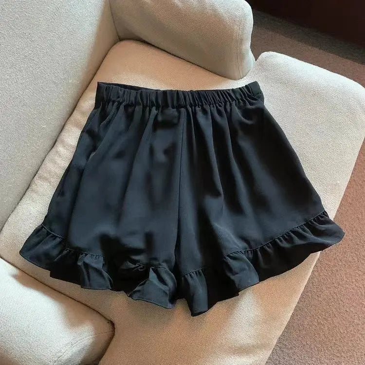 Shorts Women A-line Loose Ruched Ruffles Elastic High Waist Solid Body Building Summer Loose Ins Chic All-match Plus Size 5XL