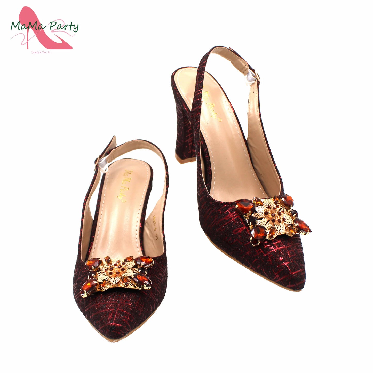 Classics Italian Design Shoes and Bag Set in Orange Color Comfortable Heels Pointed Toe Pumps for Wedding Party