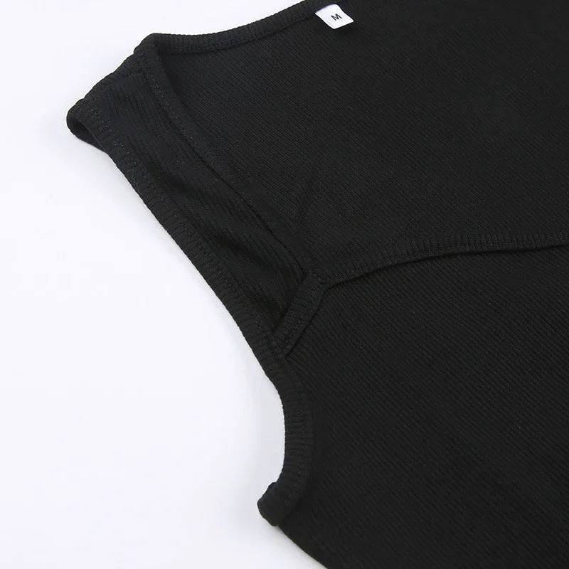 Basic Knit Long Dress Korean Fashion Square Collar Sleeveless Women's Dresses Summer Casual Y2k Vintage All-match Outftis