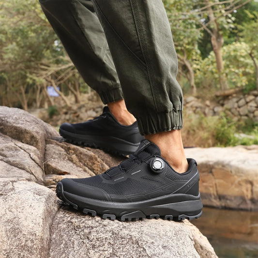 Hiking Shoes with Leather Upper for Men, Low-Cut Outdoor Sneaker Style