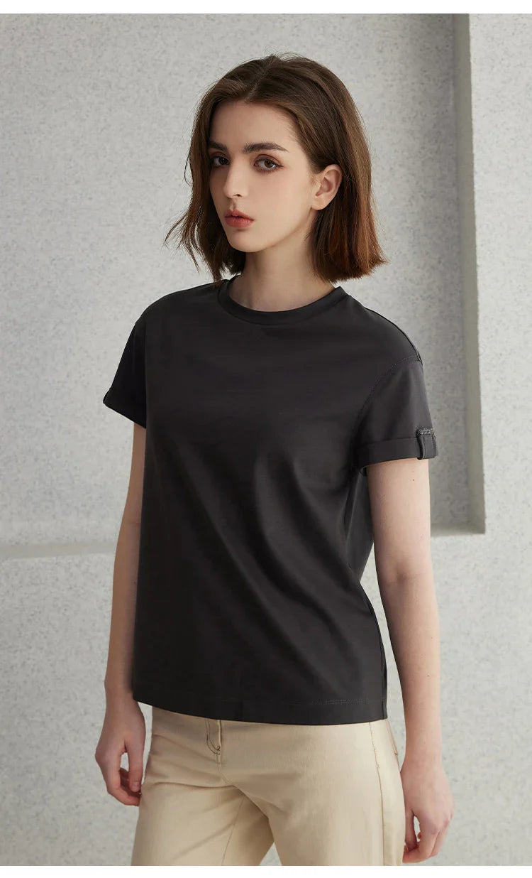 Summer Short Sleeved Clothes Premium Luxury Women's Clothing Combed Cotton Tshirts pima cotton Tee Shirt