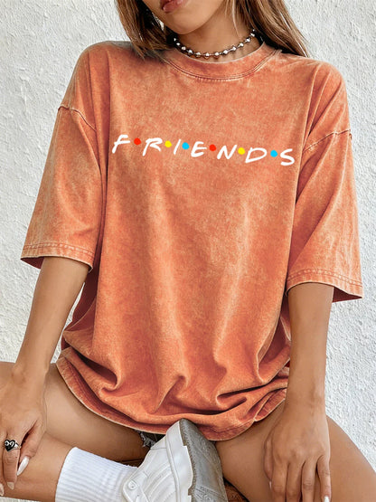 Sitcom Movie Friends Print Washed T-Shirts Women Cotton Oversize T Shirt Summer Soft Short Sleeve Tops Street O-Neck Clothes