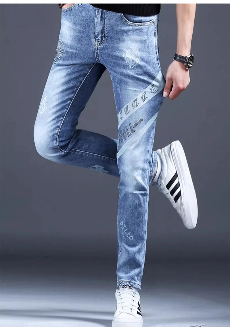 Spring and Autumn New Classic Fashion Elastic Fit Ankle Pants for Men - Casual Slim Fit Retro Sport High-Quality Denim Jeans