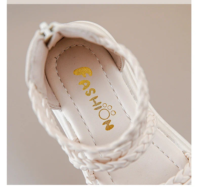 Kids Girls GLADIATOR Sandals Open Toe Knitted Strawberry Summer Non Slip Flat Fashion Children Casual Shoes Roman Shoes Simple