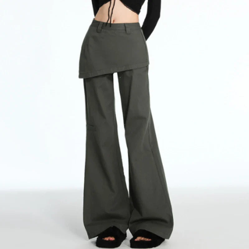 Calça Jeans Plus Size Falsa de Duas Peças Retrô Cortina Fart
