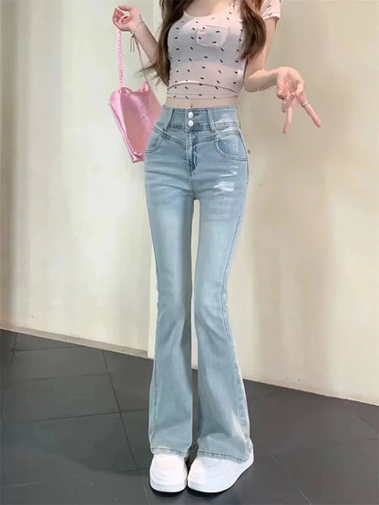 Retro High Waist Slim Fit Bootcut Denim Jeans for Women