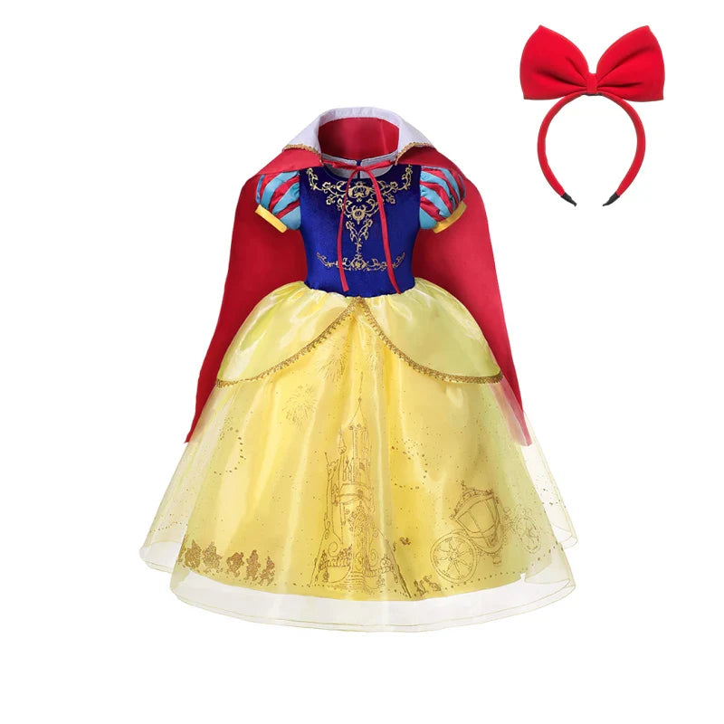 Vestido de Luxo Princesa Branca de Neve com Capa para Meninas Fantasia Infantil Cosplay de Fada Roupa de Carnaval para Crianças Vestido de Halloween