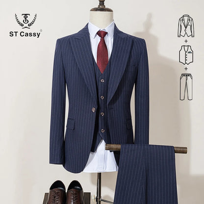 High-quality striped suits for men slim fit luxurious and elegant men's business suit 3-piece set party full men's suit
