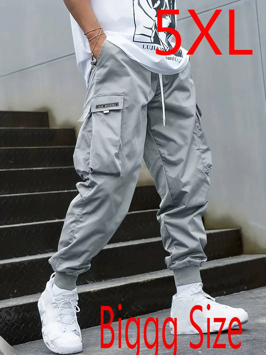 5XL Plus Size Spring Summer Men Casual Cargo Pants Pockets Black Loose Out Door Elasticity Sports Oversize Pants 46 48 50 52