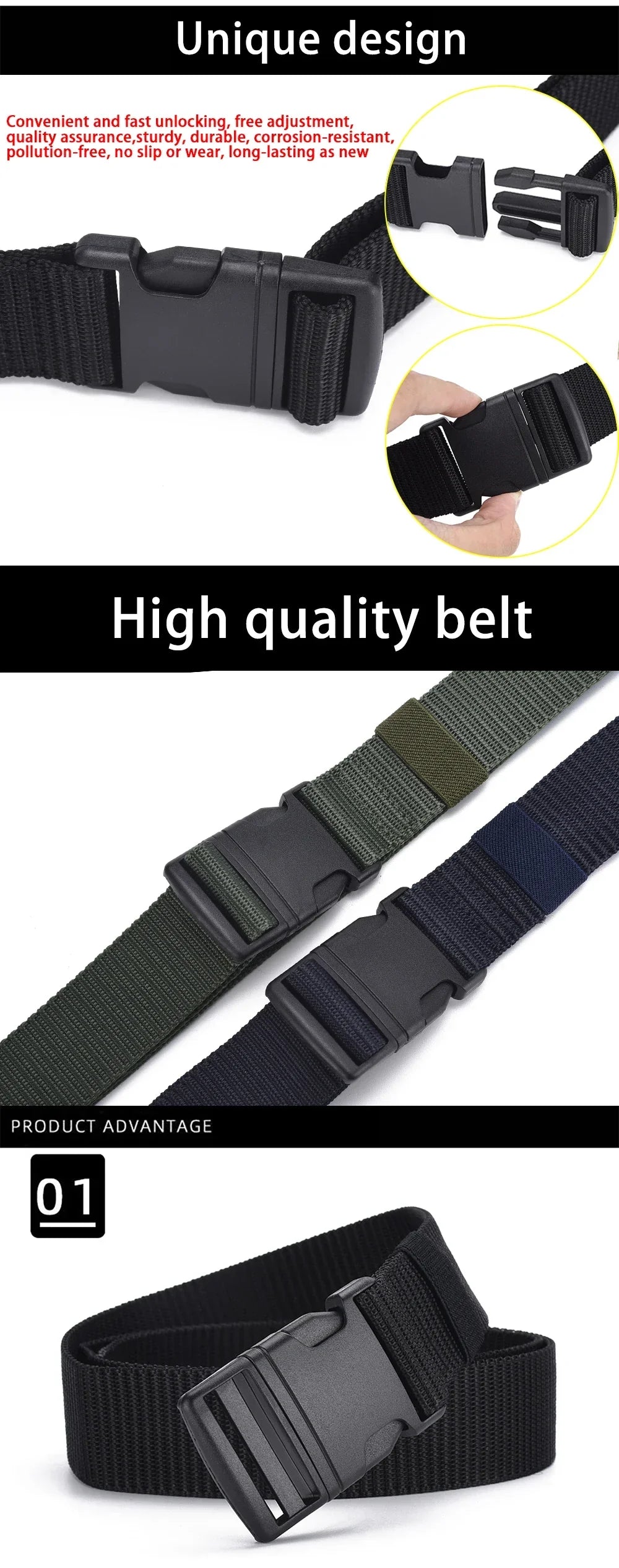 Men's Belt Without Metal Plastic Buckle Belt High Quality Canvas For Nylon Belt Tactical Belt Outdoor Woven Belt Neutral Belts