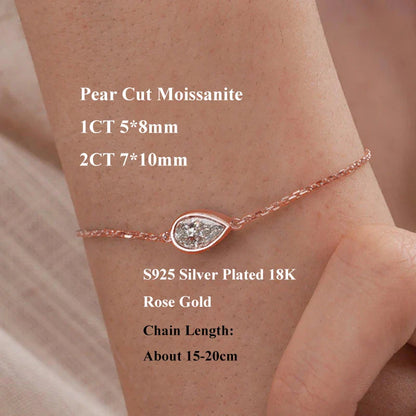 1/2CT Bezel Set Pear Oval Cut Moissanite Solitaire Link Bracelet Women S925 Silver Dainty Diamond Bridal Wrist Chain Gift
