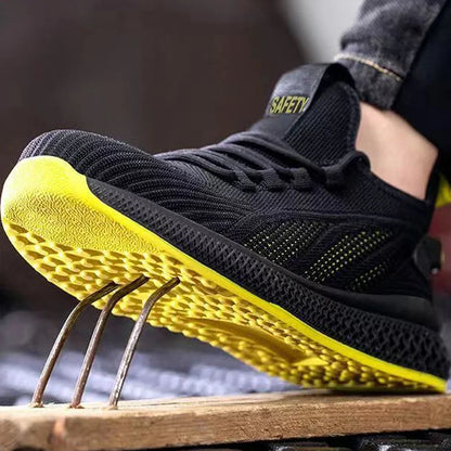 Breathable Men Work Shoes, Summer Safety Shoes Lightweight Protective Sneakers, Steel Toe Work Shoes Men Puncture-Proof Boots