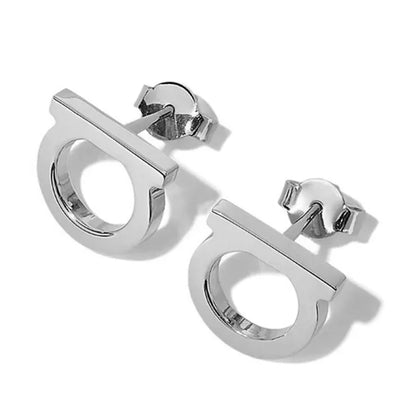 2Pcs of Simple and Luxurious D-shaped Stainless Steel Stud Eearrings Inlaid Sparkling Cubic Zircon Ear Piering Jewelry