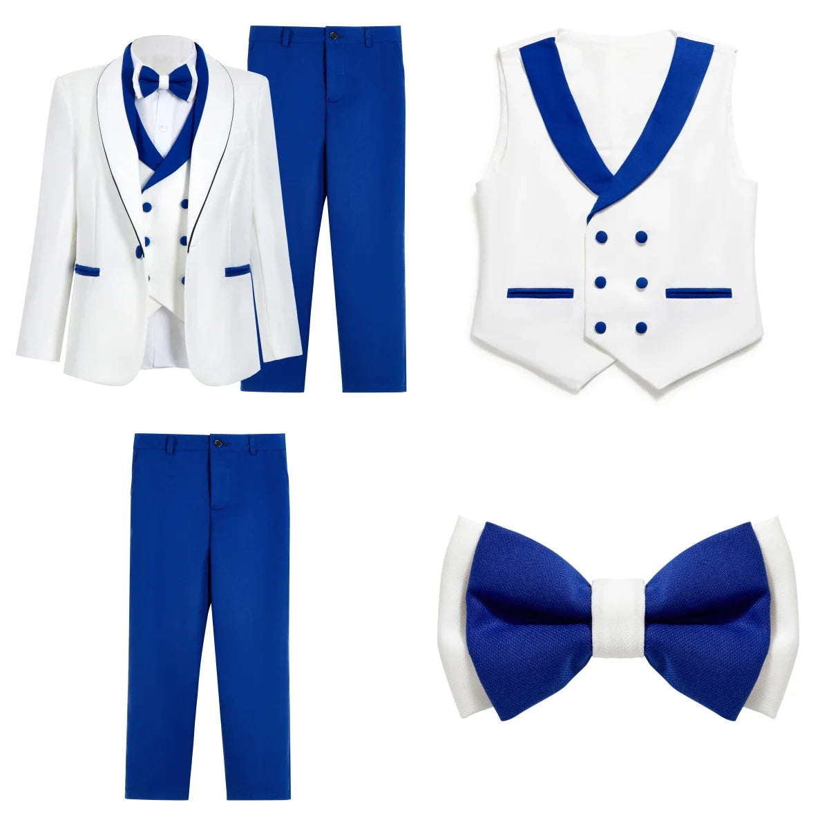 Royal Blue 4 Pieves Smart Boy's Suit Set, Kids Formal Tuxedo Jacket Vest Pants Bow-tie 24 Hours Ship Wedding Ring Bear Piano
