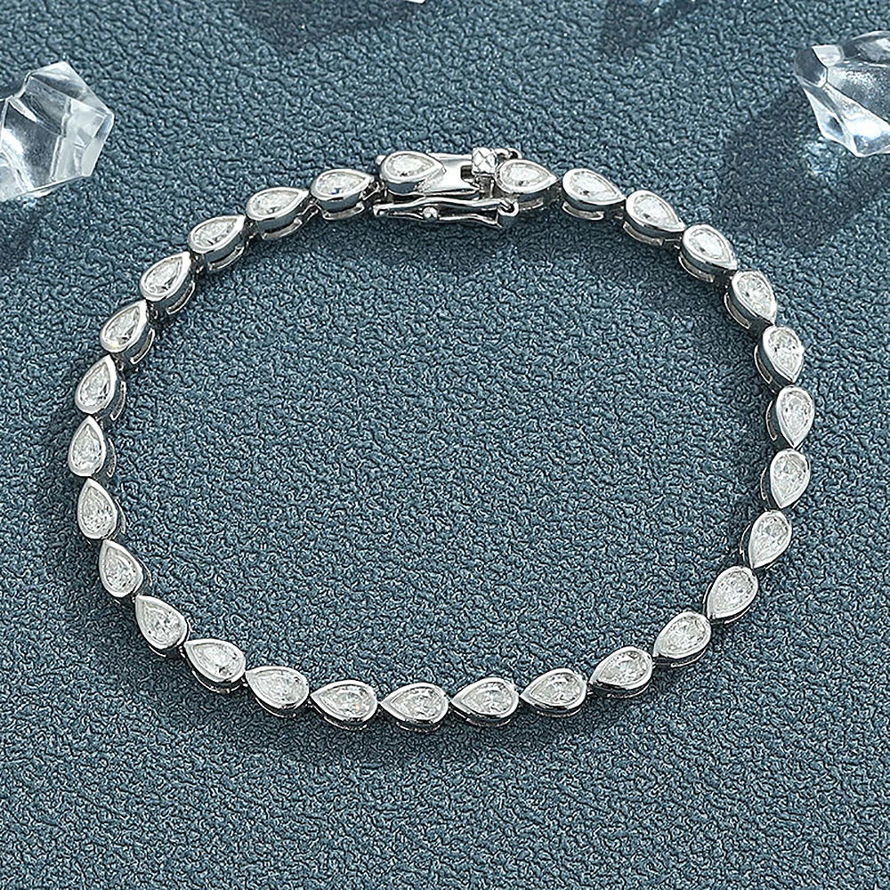 Certified 0.2carat Waterdrop Moissanite Tennis Bracelets Bezel Set 925 Sterling Silver Pear Cut Diamond Bracelet for Women