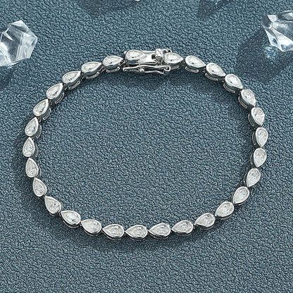 Certified 0.2carat Waterdrop Moissanite Tennis Bracelets Bezel Set 925 Sterling Silver Pear Cut Diamond Bracelet for Women