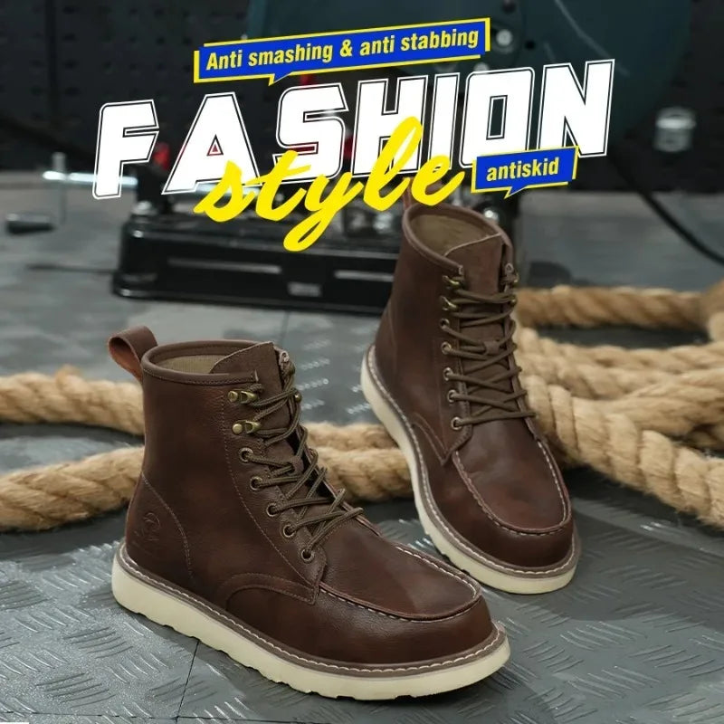 Breathable Cowhide Labor Protection Shoes with Steel Toe Caps for Anti Smashing Anti Puncture Safety Shoes Wear-resistant