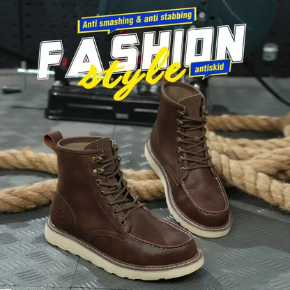 Breathable Cowhide Labor Protection Shoes with Steel Toe Caps for Anti Smashing Anti Puncture Safety Shoes Wear-resistant