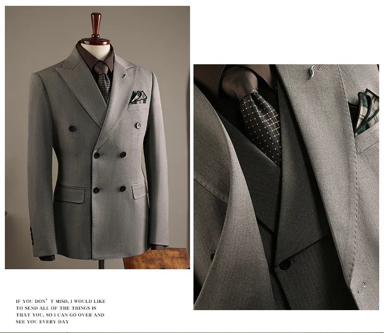 Terno Masculino de Alta Qualidade Formal Social Slim Fit Abotoamento Duplo Listrado Conjunto de Terno Noivo Casamento Roupa de Festa Smoking Roupa Masculina