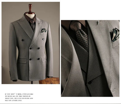 Terno Masculino de Alta Qualidade Formal Social Slim Fit Abotoamento Duplo Listrado Conjunto de Terno Noivo Casamento Roupa de Festa Smoking Roupa Masculina