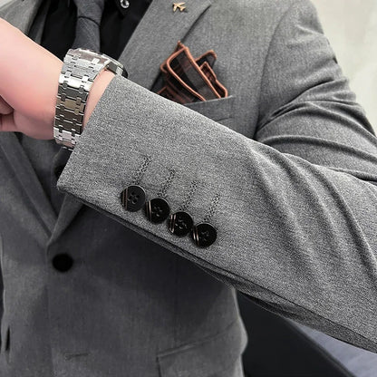 ( Blazer + Vest + Pants ) Boutique Fashion Solid Color Men's Slim Casual Business Suit Three-piece Set Groom Wedding Dress Party
