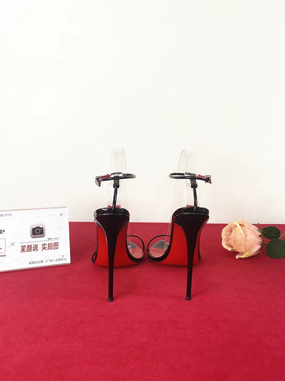 New 12cm minimalist ultra-fine straight strap high-heeled shoes with sexy lace up wristband, plus size slim heel bed sandals