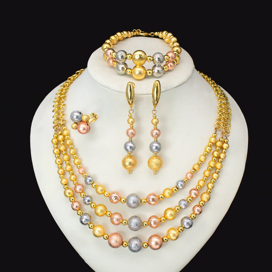 2025 New Multi Layer Women Jewelry Set Matte Frosting Texture Round Beads Necklace Set For Bridal Wedding Jewellwey Gift