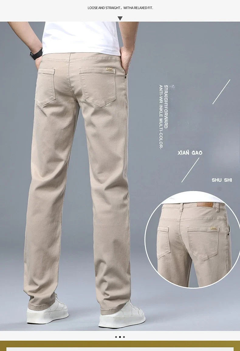 Men's Straight Leg Jeans Slim Fit Stretch Comfort Denim Pants Korean Casual Fashion Minimalist Business Male Daily Trousers