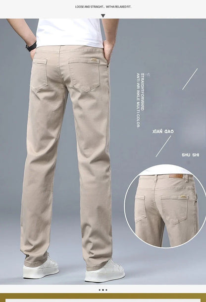 Men's Straight Leg Jeans Slim Fit Stretch Comfort Denim Pants Korean Casual Fashion Minimalist Business Male Daily Trousers