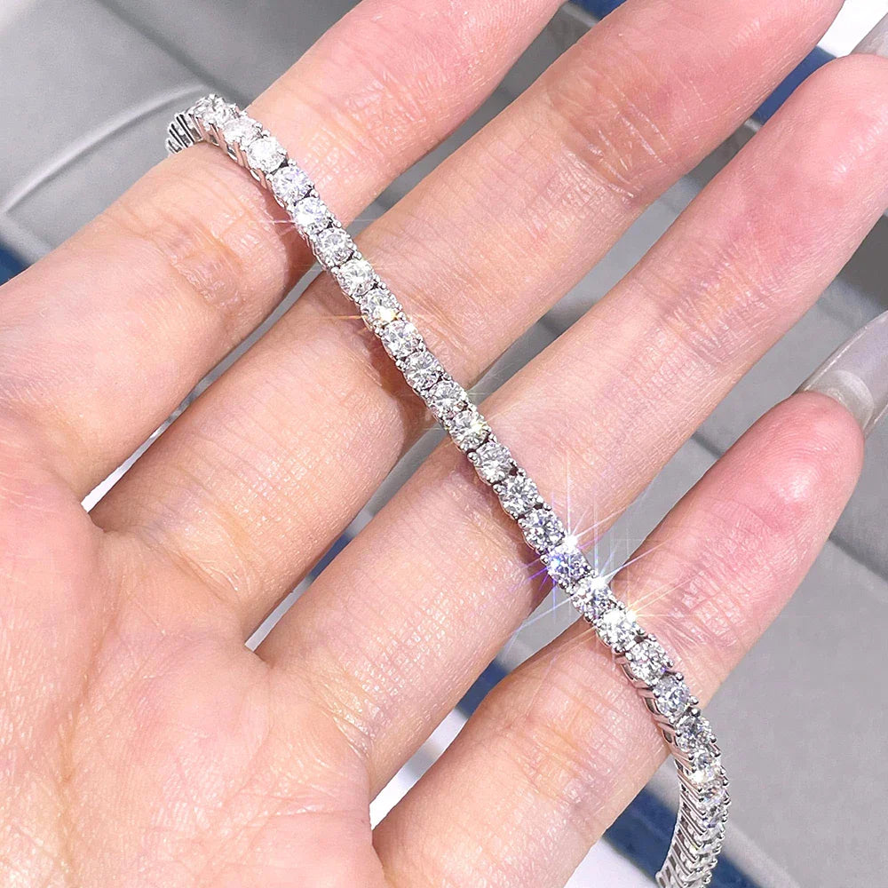 2-5mm Moissanite Tennis Bracelets for Women Men Lab Diamond S925 Silver Plated White Gold Bracelet Spring Clasp Wedding Jewelry