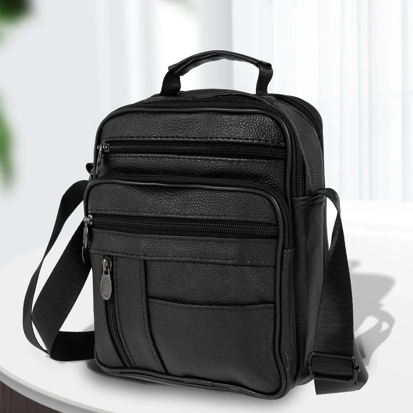 Leather Shoulder Bag for Men Small Crossbody Backpack Shoulder Bag with Adjustable Shoulder Straps PU Leather Chest Bag Daypack
