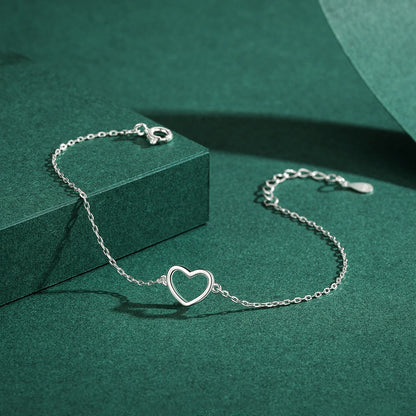 Authentic 925 Sterling Silver Classic Simple Heart Link Chain Bracelet For Women Charm Fine Statement Jewelry Accessories