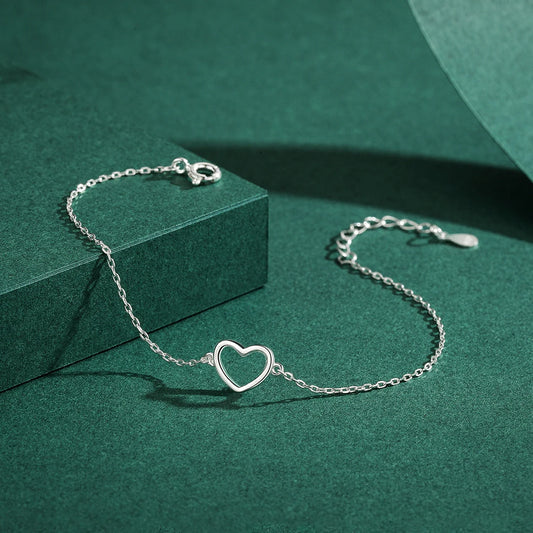 Authentic 925 Sterling Silver Classic Simple Heart Link Chain Bracelet For Women Charm Fine Statement Jewelry Accessories