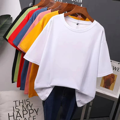 Summer Men's 100% Pure Fashion Cotton Casual Loose Fit Plus Size Hi Letter Pattern Printed Round Neck Short Sleeved T-shirt Top