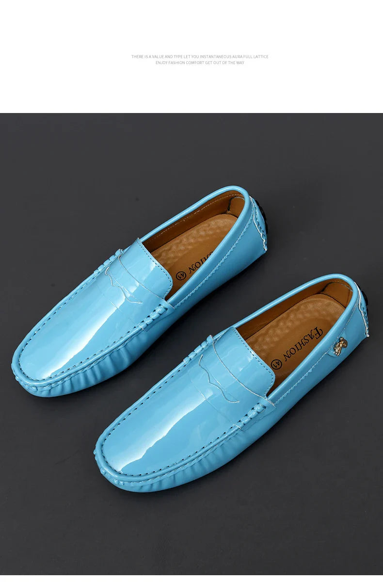 Patent Leather Beanie Shoes Men's New Spring and Summer Large Size Patent Leather Casual British Leather Shoes Women's Slip-On Lazy Casual Shoes Handmade Shoes