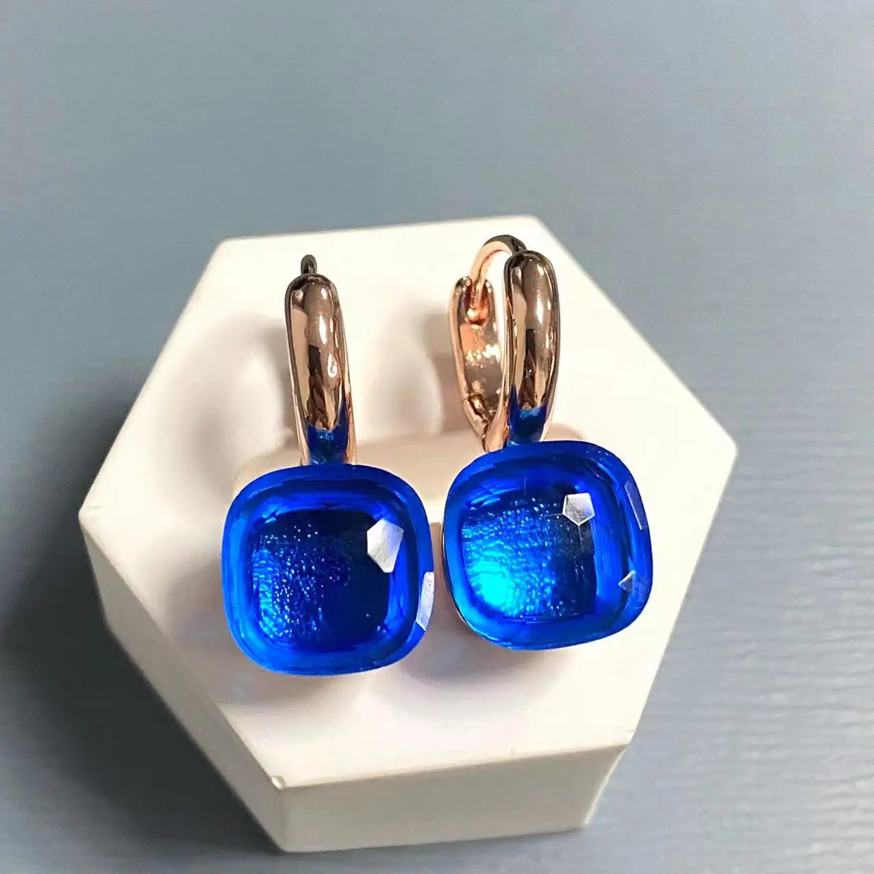10.6mm Classic Nudo Earrings For Women High Quality Crystal Earrings Square Blue Topaz Earrings Fashion Jewelry Gift