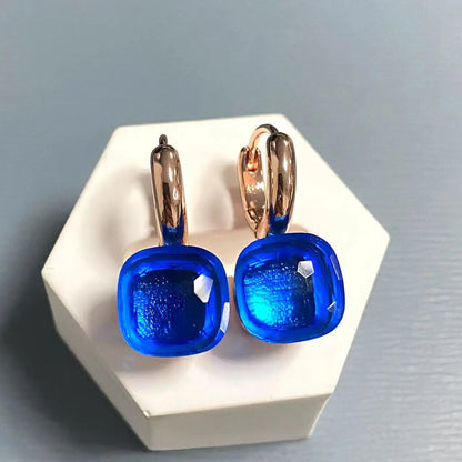 10.6mm Classic Nudo Earrings For Women High Quality Crystal Earrings Square Blue Topaz Earrings Fashion Jewelry Gift