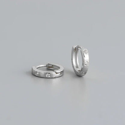 925 Sterling Silver Simple Stripes Shiny Zircon Huggies Hoops Earrings for Women Fashion Unisex Punk Jewelry Ear Buckle