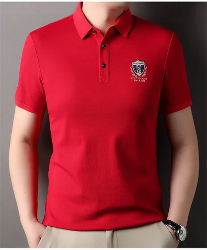 High end luxury silk cotton short sleeve POLO shirt men's summer fashion brand embroidered T-shirt cool wrinkle resistant top