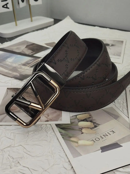 2026 Luxury Designer Belt for Men – Letter Pattern, High-Quality Leather, Metal Buckle, Business & Casual Wear